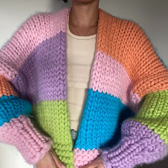 Colorful Chunky Knit Cardigan - Picture 1 of 6